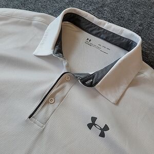 Under Armour Polo Shirt Men's 2XL White Heat Gear Loose Golf Stretch Performance